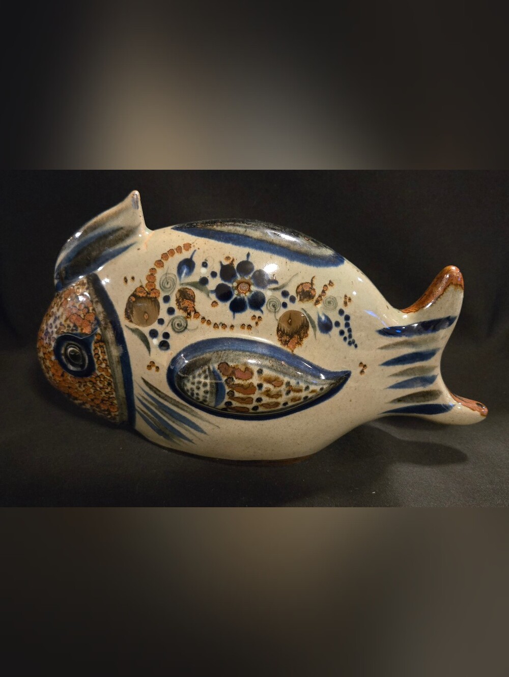 Vintage Hand Crafted Ceramic Fish Sculpture From Tonala Region In Mexico